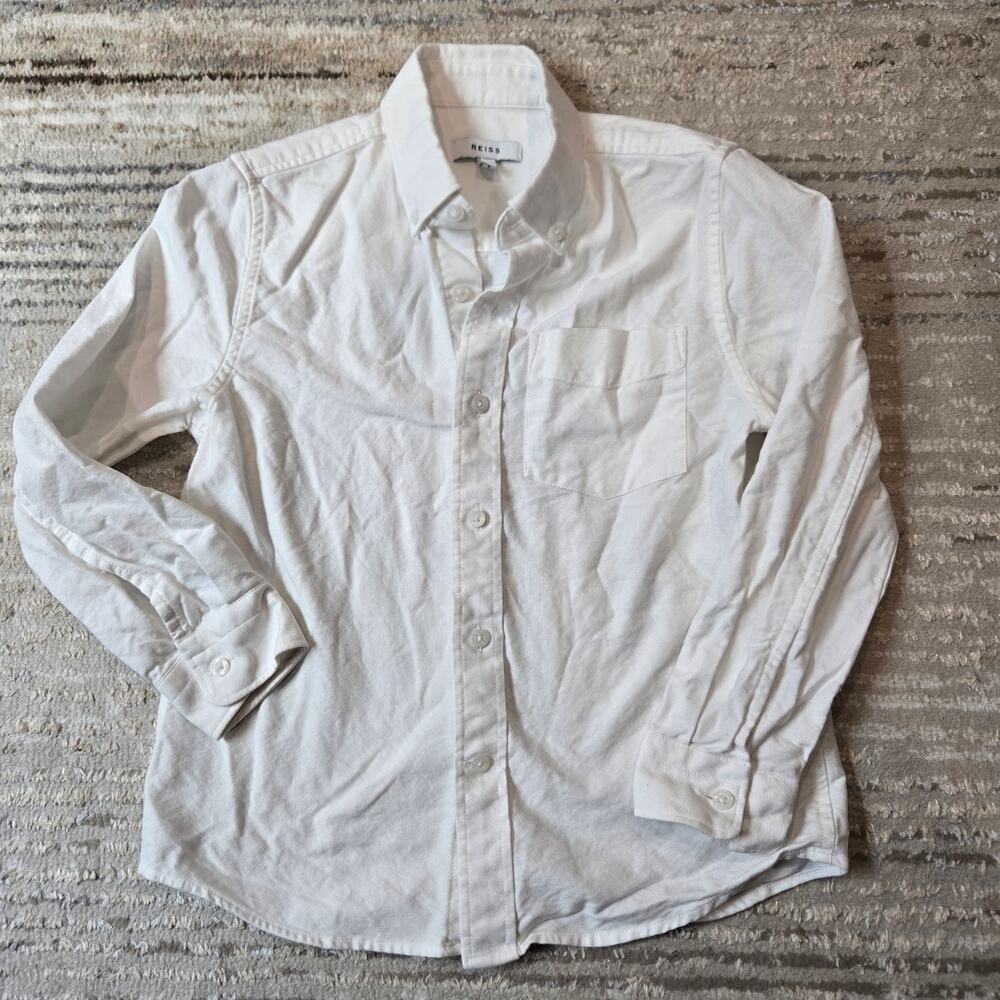 Reiss Boys White Long‎ Sleeve Button Down Dress Shirt Poplin Cotton 7-8